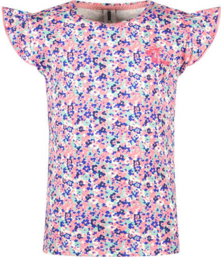 B.Nosy T-shirt met all over print en ruches roze/paars