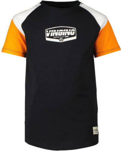 Vingino T-shirt met logo zwart/oranje/wit