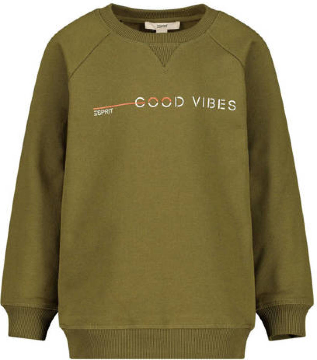 Esprit sweater met tekst olijfgroen