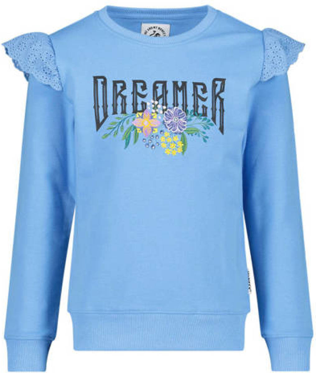 Me & My Monkey sweater met printopdruk en ruches lichtblauw
