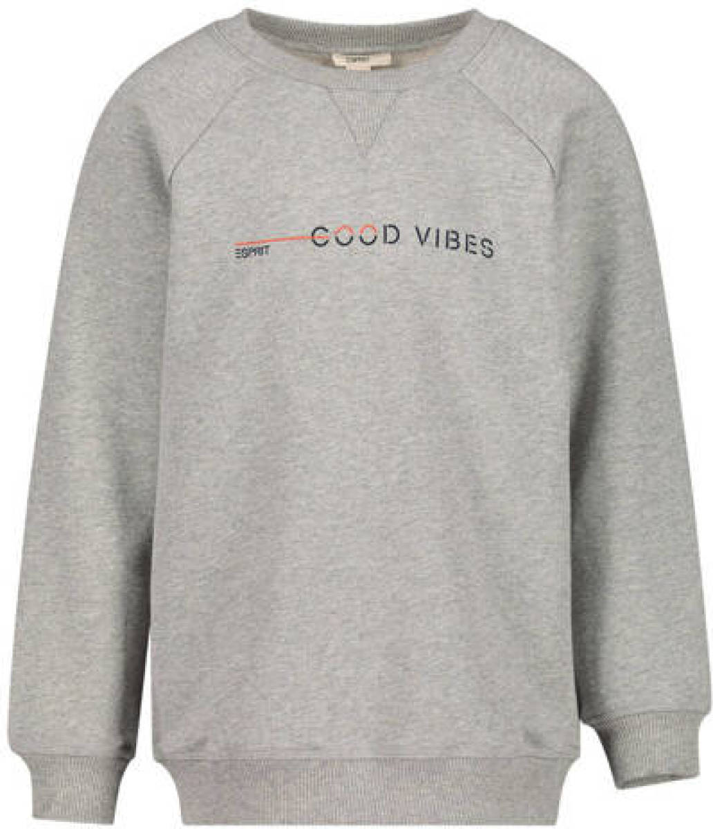 Esprit sweater met tekst grijs melange