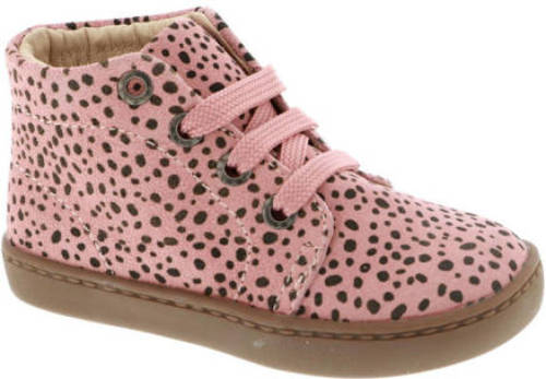 Shoesme nubuck enkelboots met allover print roze