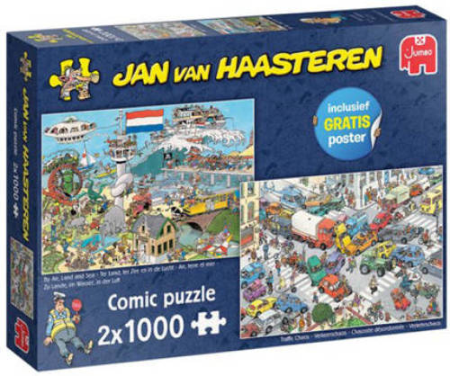 Jan van Haasteren Verkeerschaos & Ter land, ter Zee en in de lucht legpuzzel 2000 stukjes