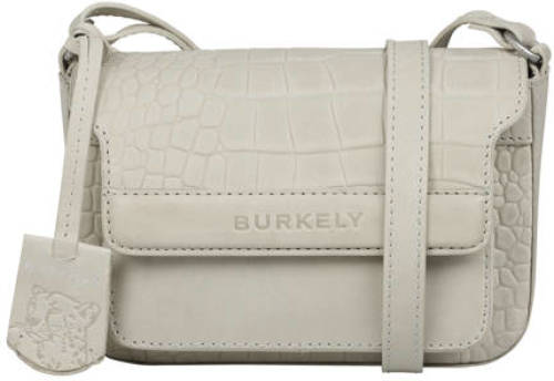 Burkely leren crossbody tas Casual Cayla Small met crocoprint lichtgrijs