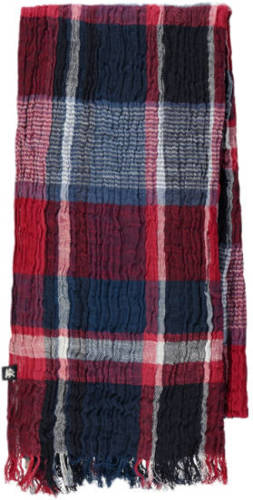 LERROS geruite sjaal met franjes donkerblauw/rood