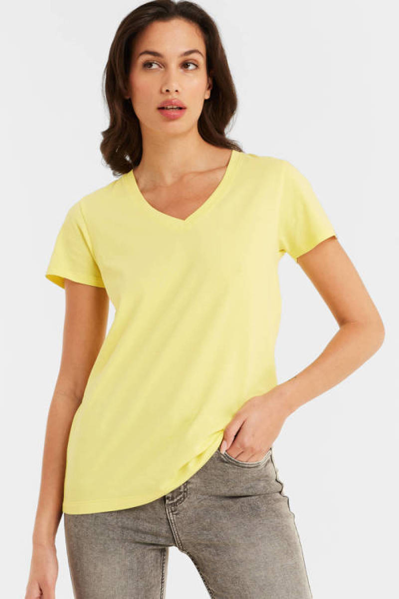 anytime T-shirt met V-hals limegroen