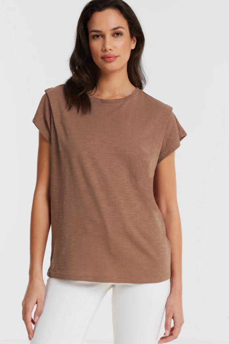 anytime T-shirt met schouder detail bruin
