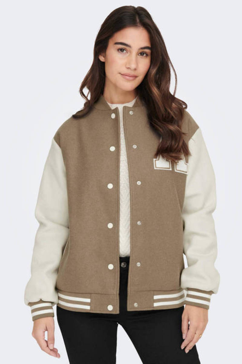 Only bomberjack ONLSILJA van gerecycled polyester beige/wit