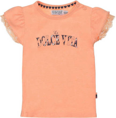 Dirkje T-shirt met printopdruk en kant oranje