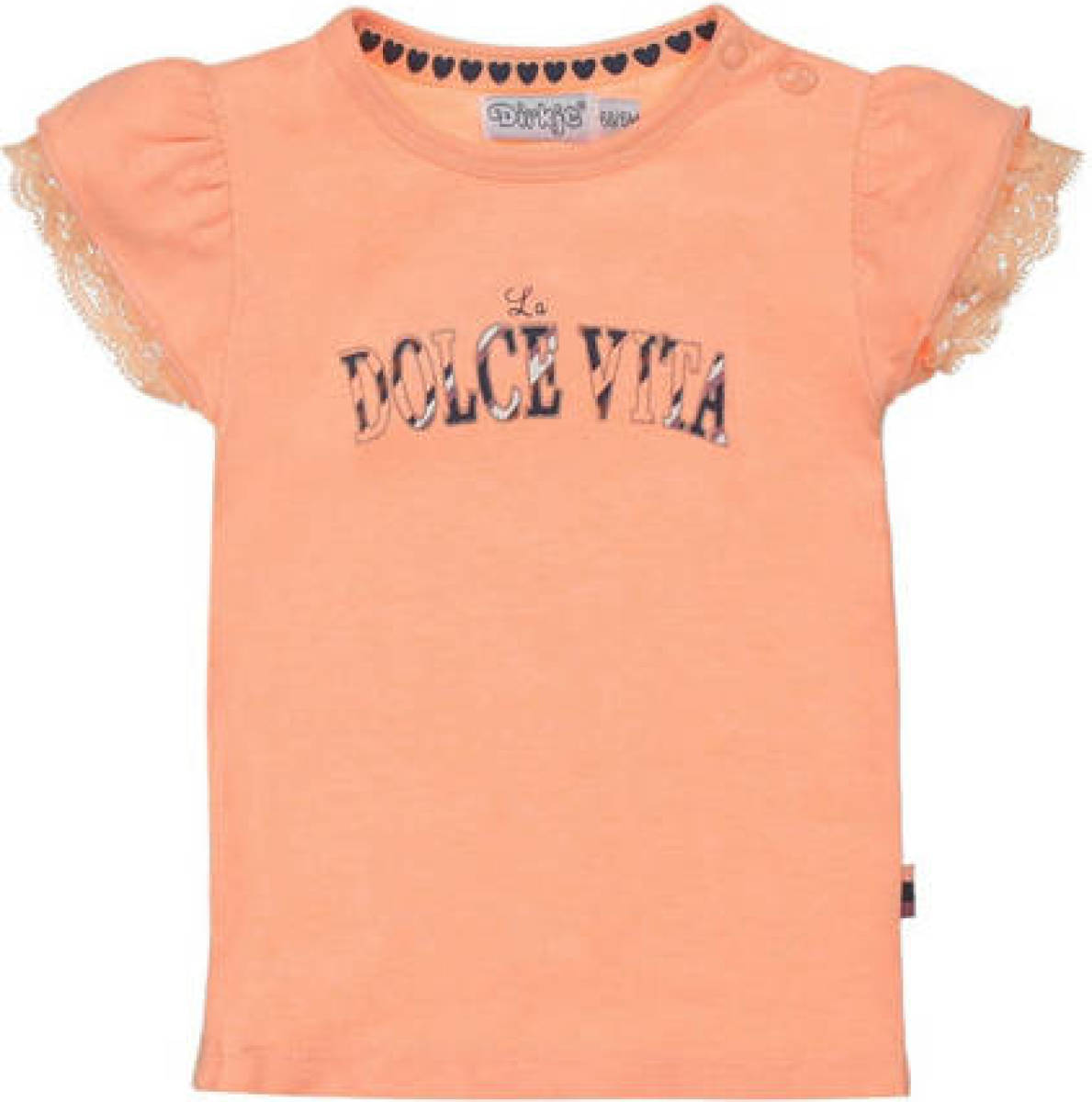Dirkje T-shirt met printopdruk en kant oranje