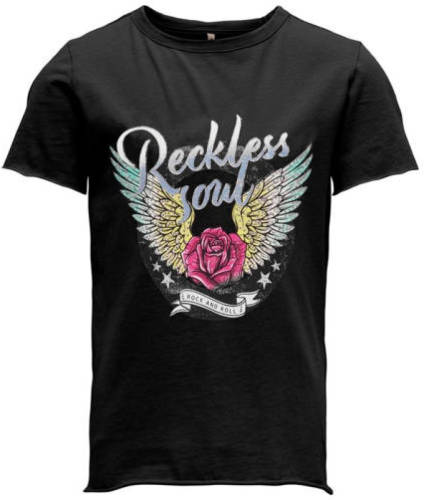 KIDS Only GIRL T-shirt KOGLUCY met printopdruk zwart reckless