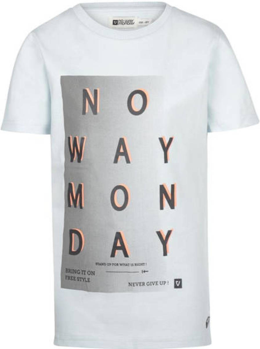 No Way Monday T-shirt met printopdruk lichtblauw