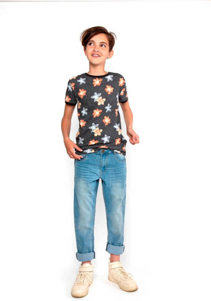 No Way Monday T-shirt met all over print donkergrijs/multicolor