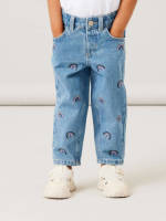 NAME IT MINI mom jeans met all over print medium blue denim