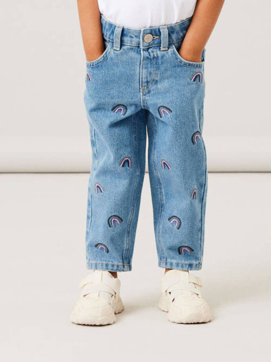 NAME IT MINI mom jeans met all over print medium blue denim