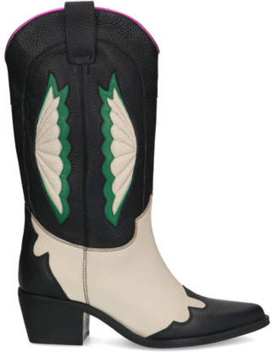 Sacha leren cowboylaarzen zwart/ecru