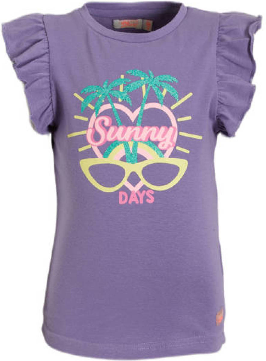 Orange Stars T-shirt Manuela met printopdruk en ruches paars