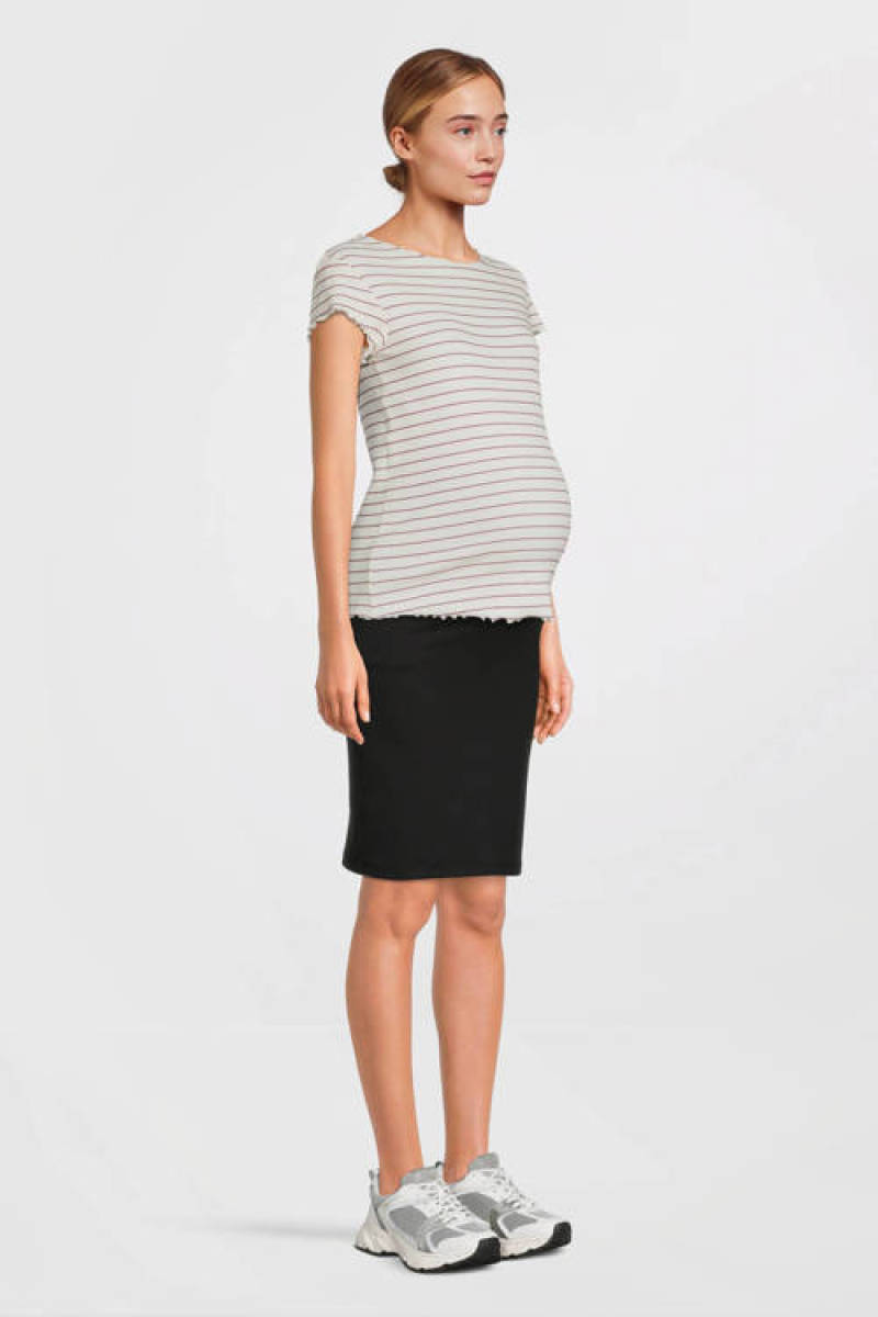 ONLY MATERNITY gestreepte crop zwangerschapstop OLMANITS ecru/roze