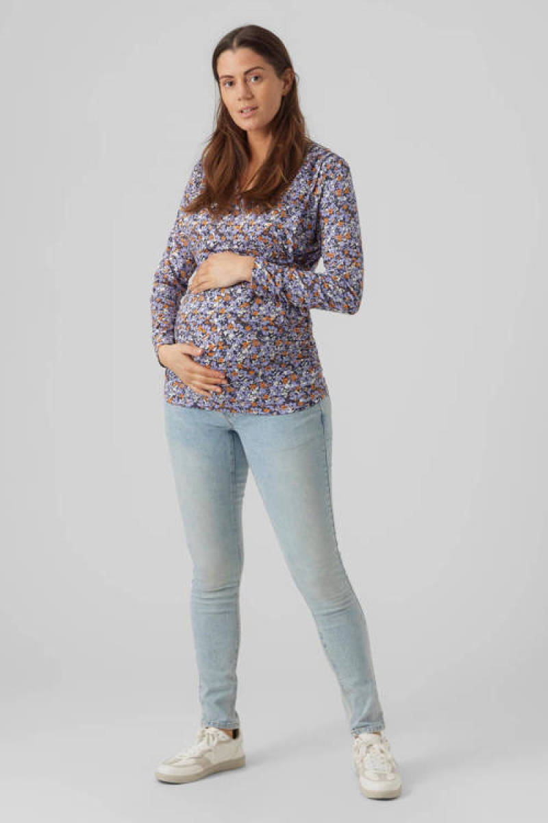 MAMALICIOUS slim fit zwangerschapsjeans MLINA light blue denim