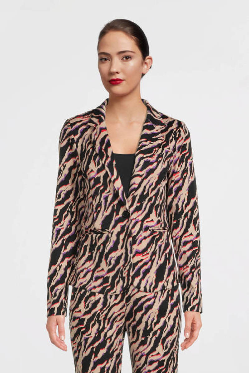 ICHI blazer IXKATE met zebraprint zwart/lichtbruin/paars