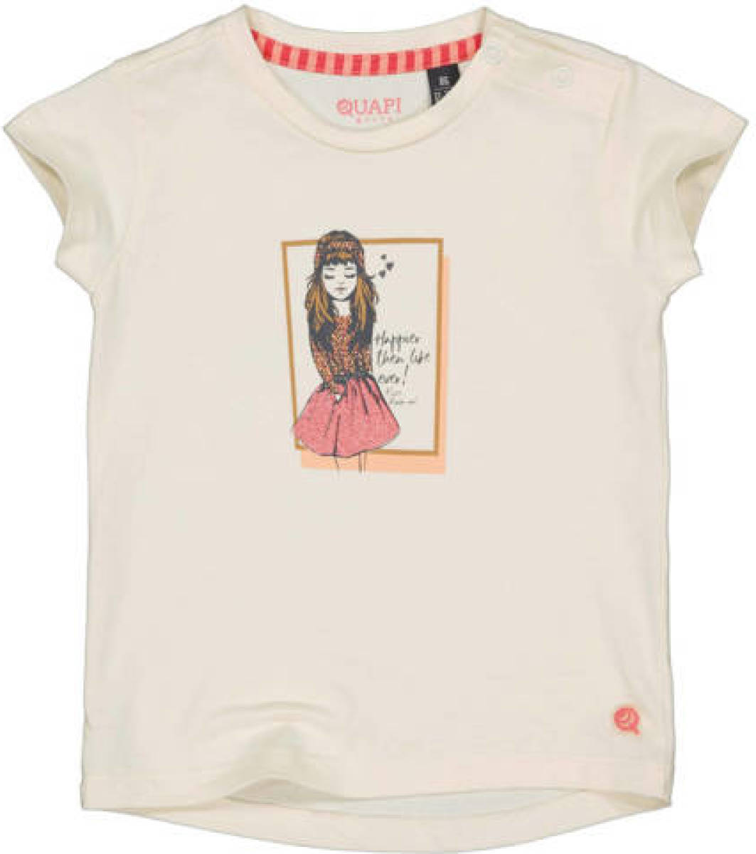Quapi T-shirt met printopdruk creme