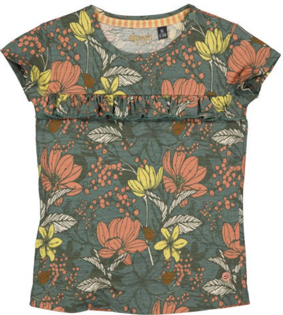 Quapi gebloemd T-shirt QVENKE licht army groen/multicolor