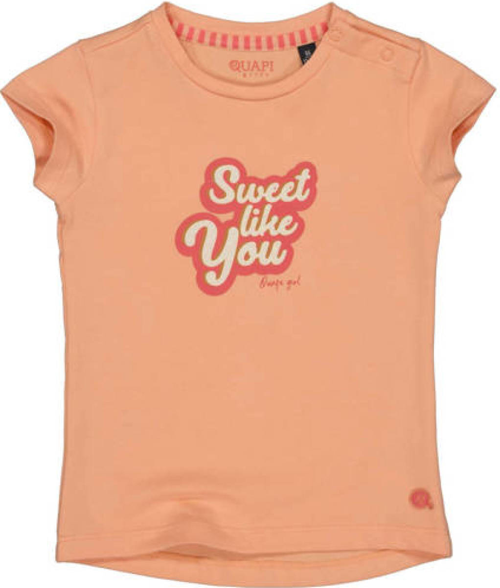 Quapi T-shirt met tekst zachtoranje