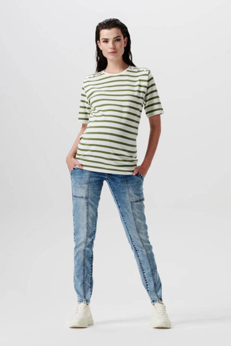 Supermom gestreept zwangerschapsshirt Edison groen/wit