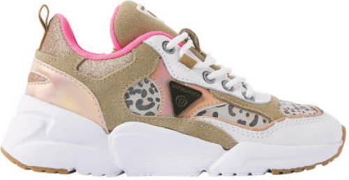 Vingino Beau chunky leren sneakers met panterprint beige/roze