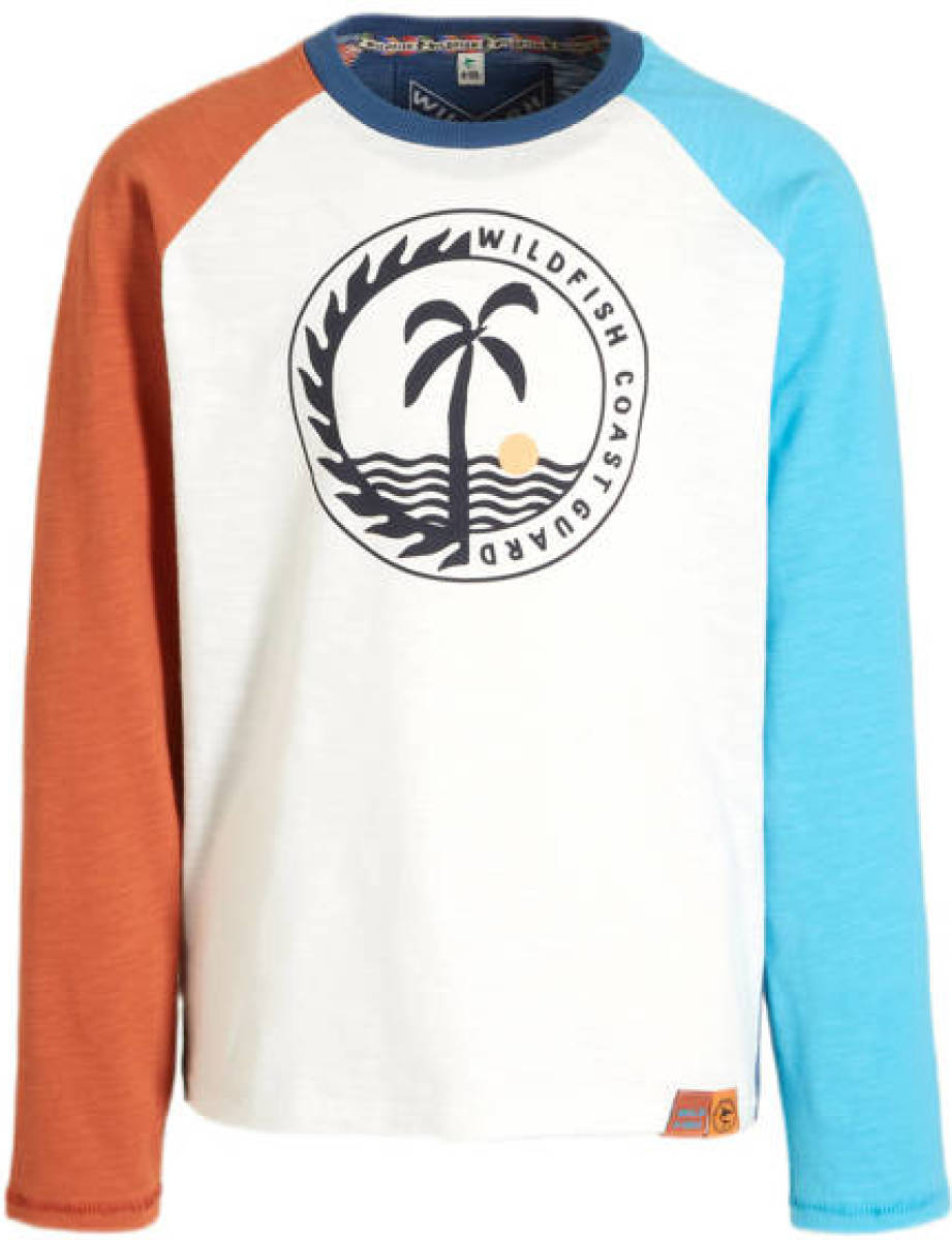 Wildfish longsleeve Master van biologisch katoen wit/blauw/bruin