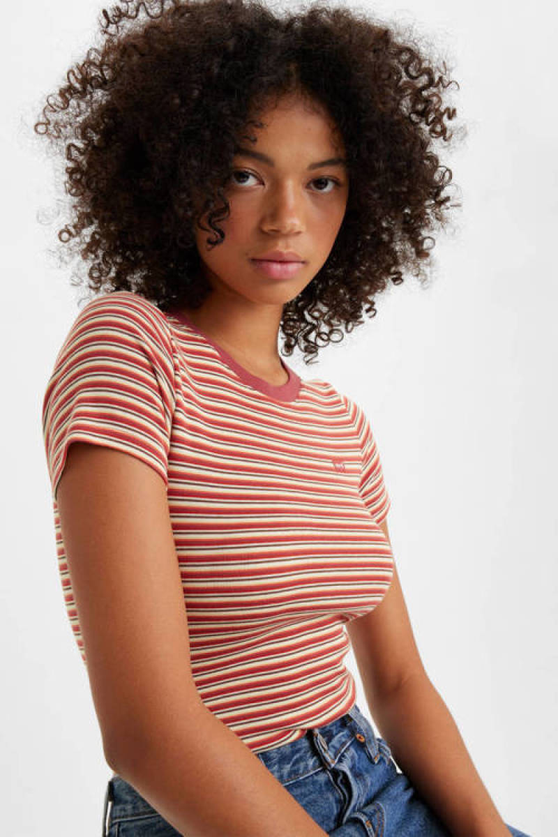 Levi's gestreept T-shirt rood/zwart/geel