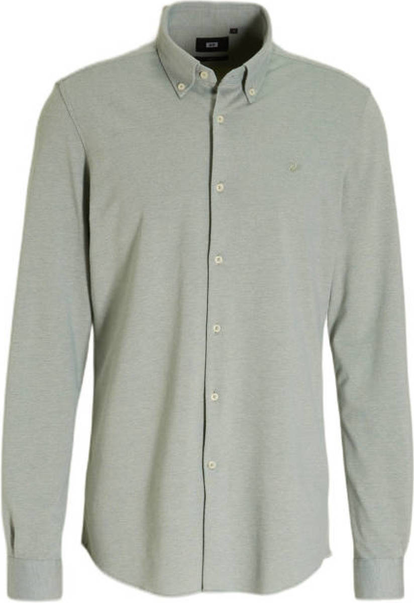 WE Fashion slim fit overhemd met mouwlengte 7 grijsblauw