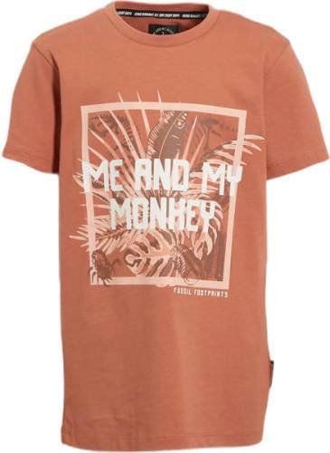 Me & My Monkey T-shirt Morten met printopdruk bruin