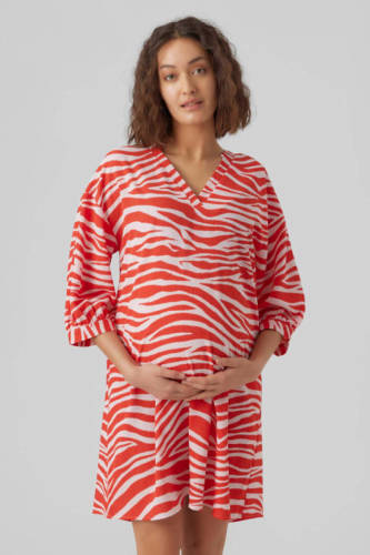 VERO MODA MATERNITY zwangerschapsjurk van gerecycled polyester rood/wit