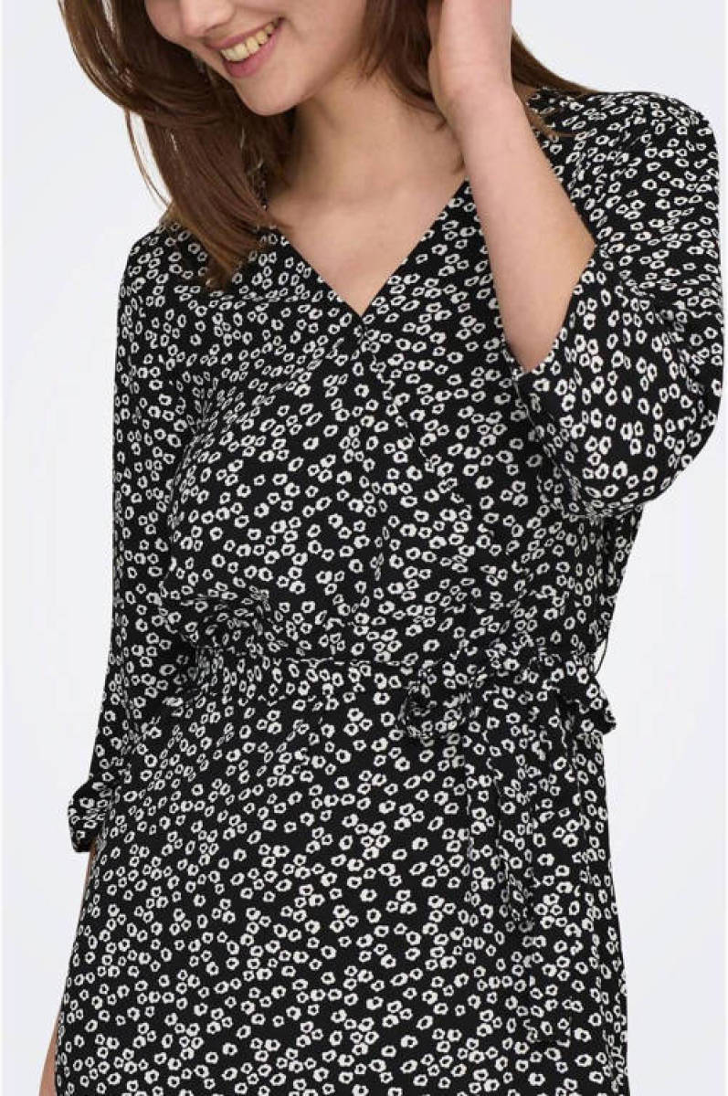 JDY wikkeljurk JDYLION met all over print en ceintuur zwart