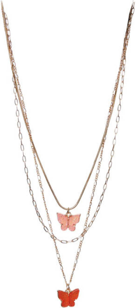 PIECES gelaagde ketting PCBESTINA met vlinders goudkleurig
