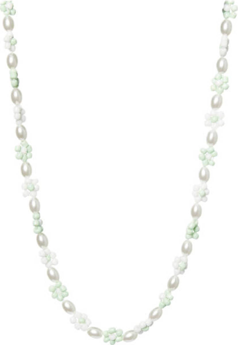 PIECES ketting PCBEDUDI met bloemen parelmoer/lichtgroen