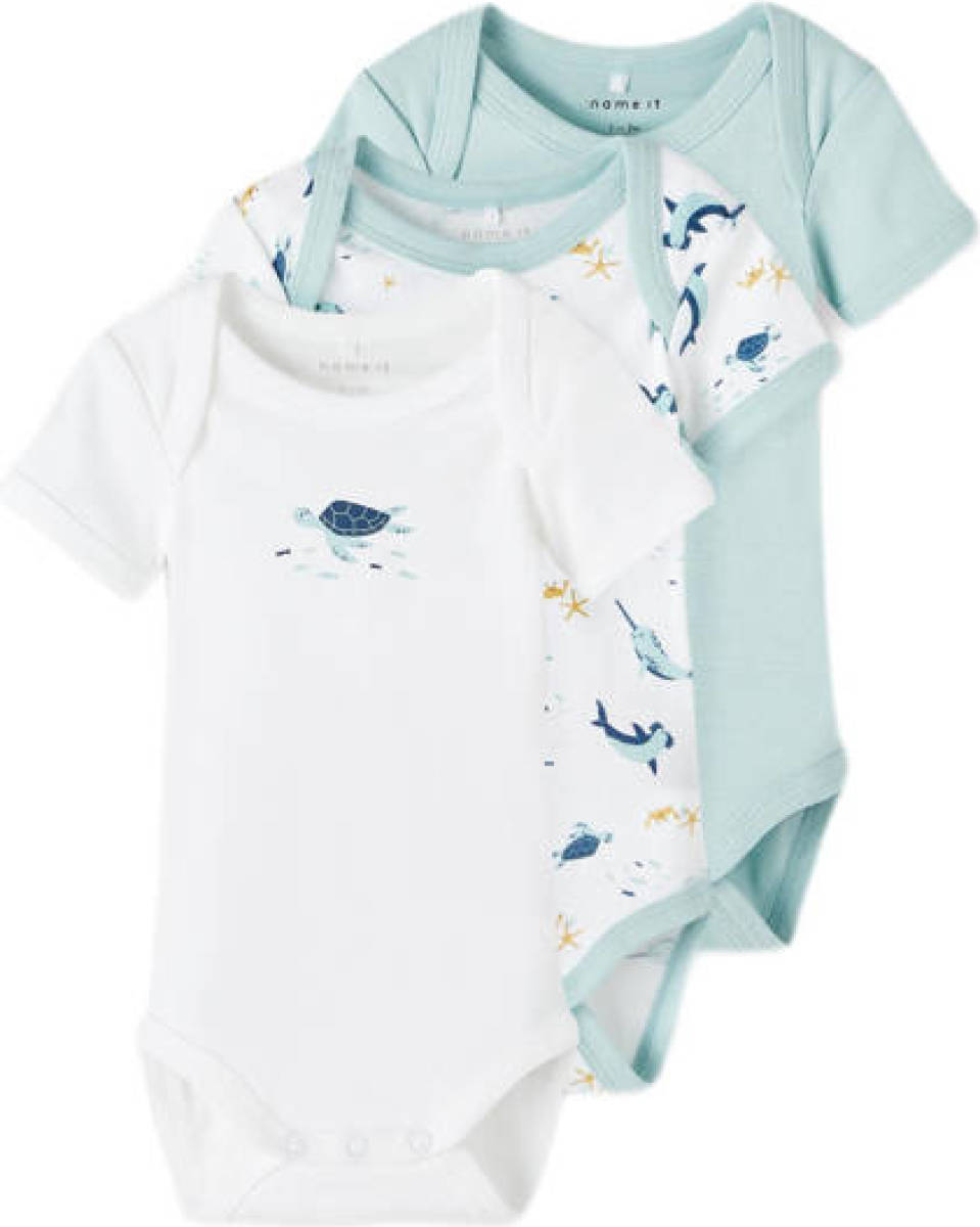 NAME IT BABY romper - set van 3 - mintgroen/wit/blauw