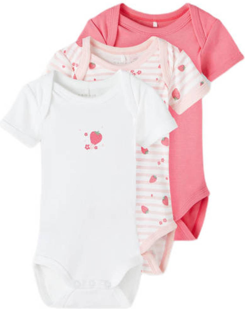 NAME IT BABY romper - set van 3 roze/wit