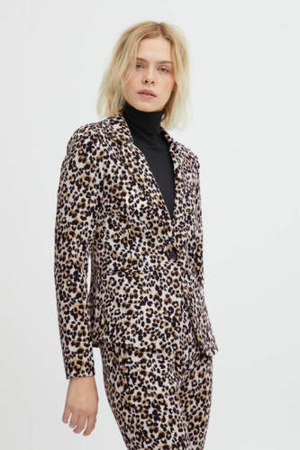 ICHI blazer IHKATE PRINT met panterprint zwart/bruin/ecru