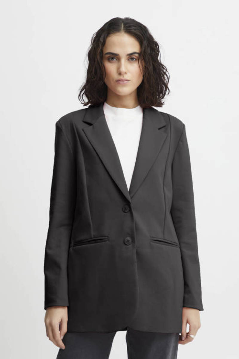 ICHI blazer IHKATE van gerecycled polyester zwart