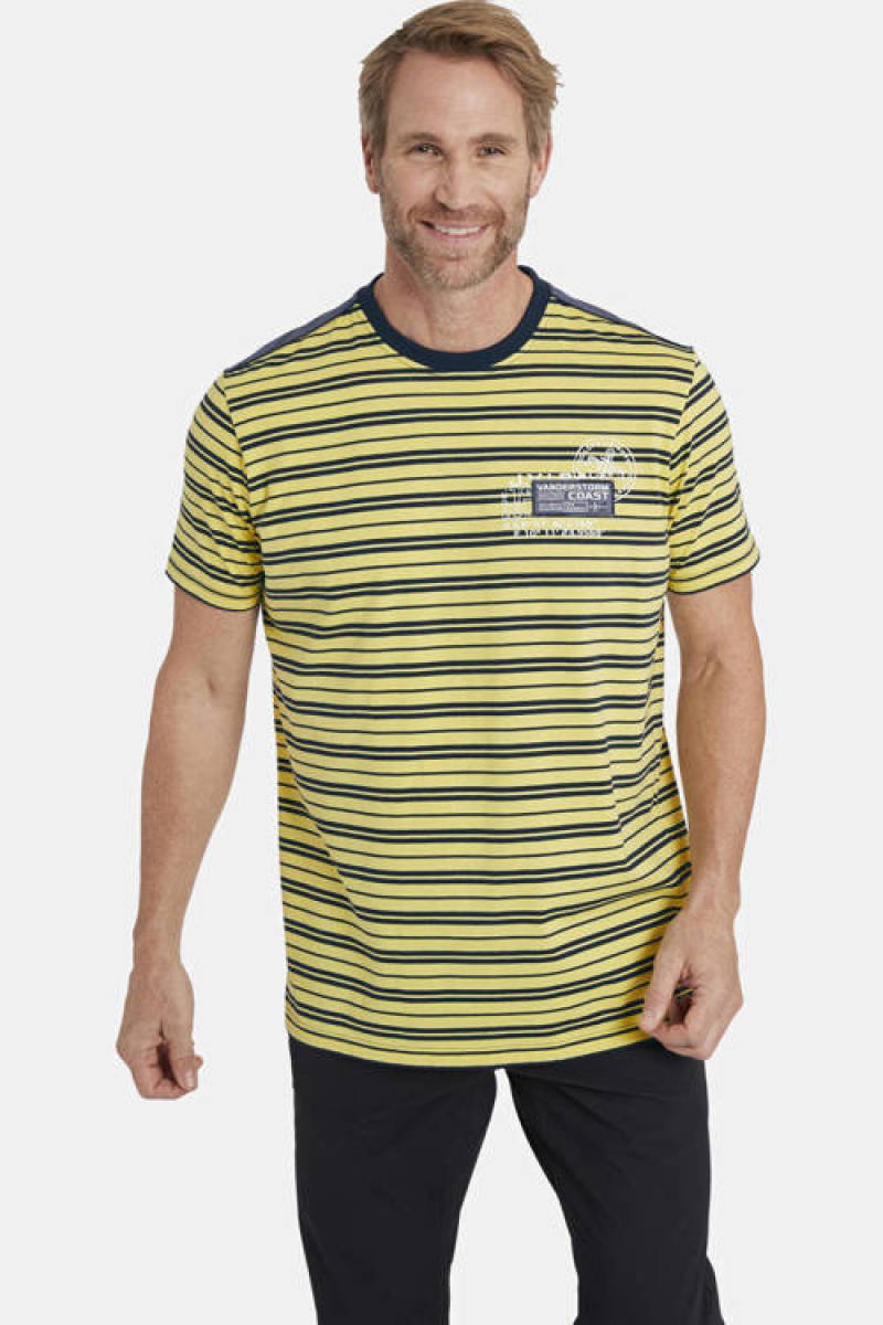 Jan Vanderstorm gestreept regular fit T-shirt LINOR Plus Size geel