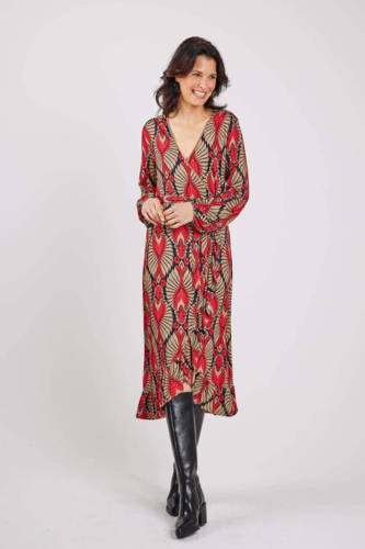 Didi wikkeljurk Jiva met all over print en plooien donkerblauw/rood/beige