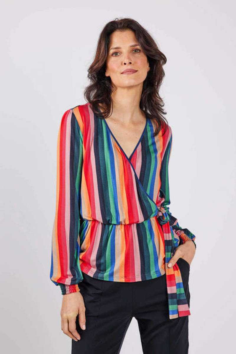 Didi gestreepte overslag top Peach rood/multi