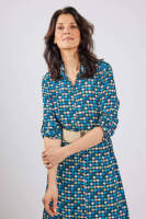 Didi jurk Blush met all over print en ceintuur blauw/groen/beige