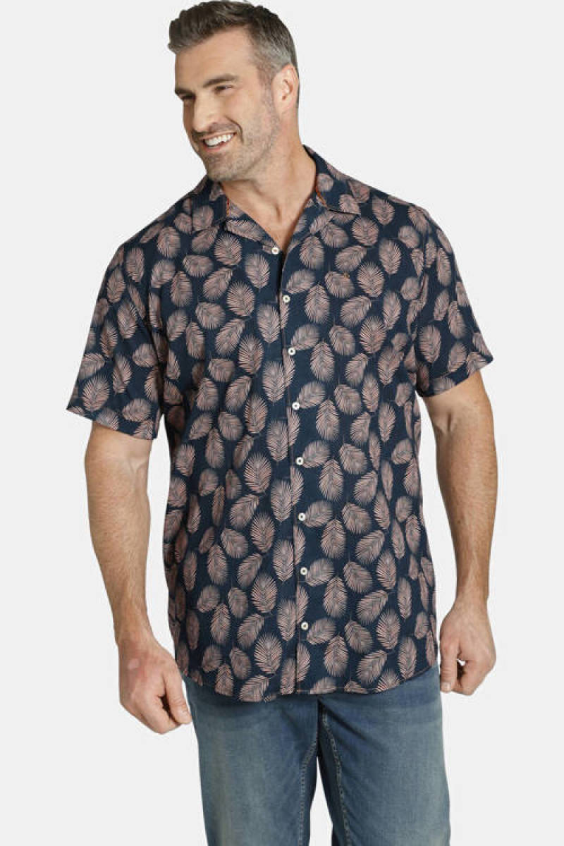 Charles Colby +FIT Collectie oversized overhemd DUKE ERNIS Plus Size met all over print donkerblauw