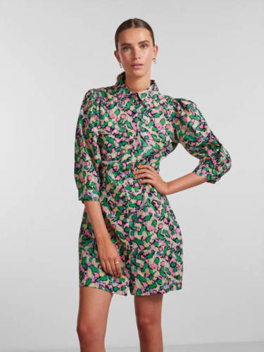 PIECES A-lijn jurk PCKRISSIE met all over print groen/roze/geel