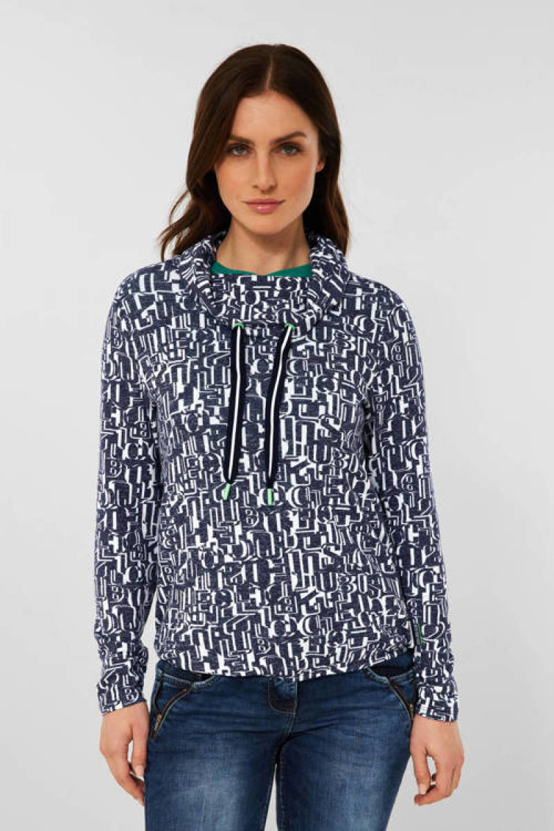 CECIL trui met tekst donkerblauw/wit