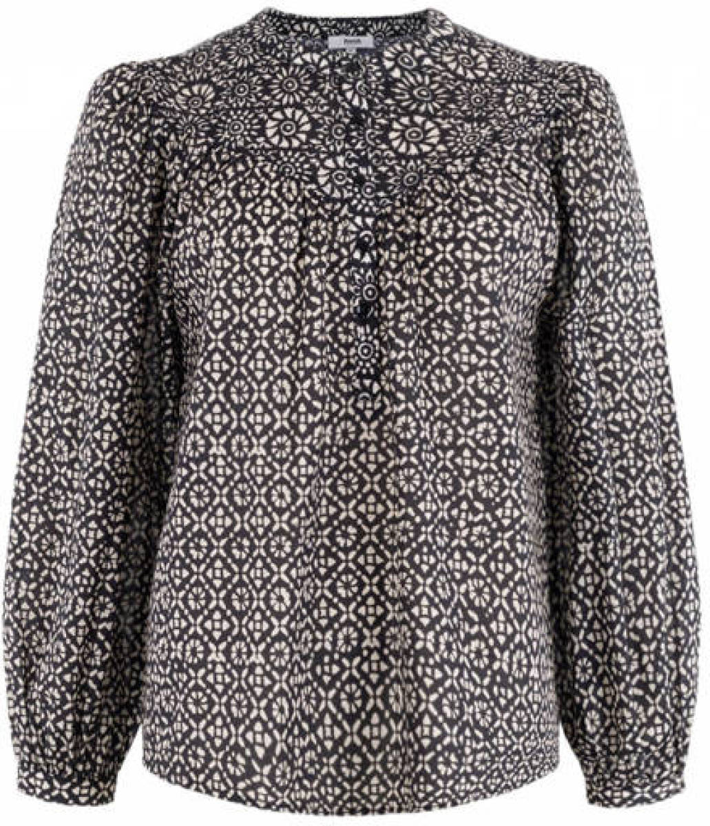 Anna by Anna van Toor top met all over print en plooien zwart/wit