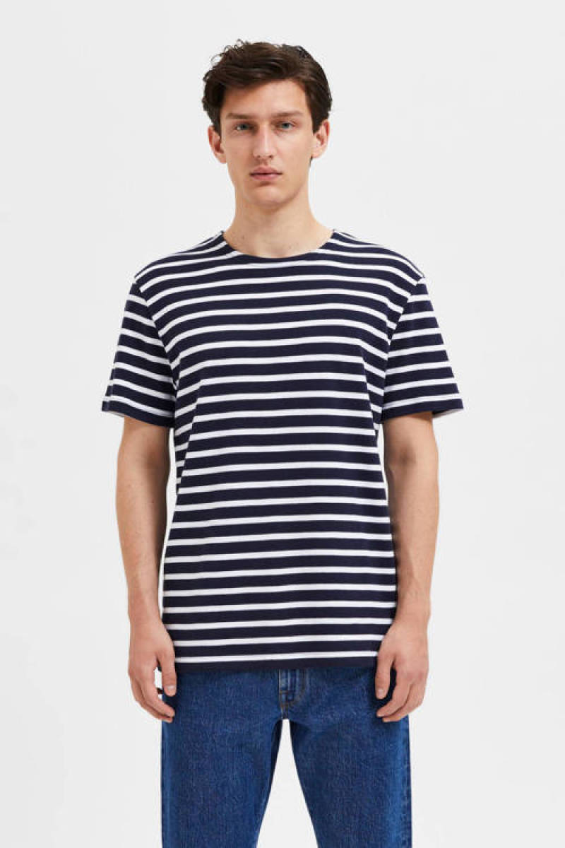 SELECTED HOMME gestreept T-shirt SLHBRIAC donkerblauw